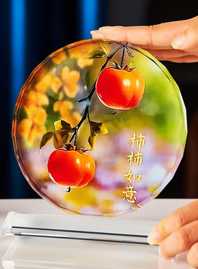 水晶摆件柿柿如意摆件客厅玄关装饰品乔迁新居礼品送朋友闺蜜礼物