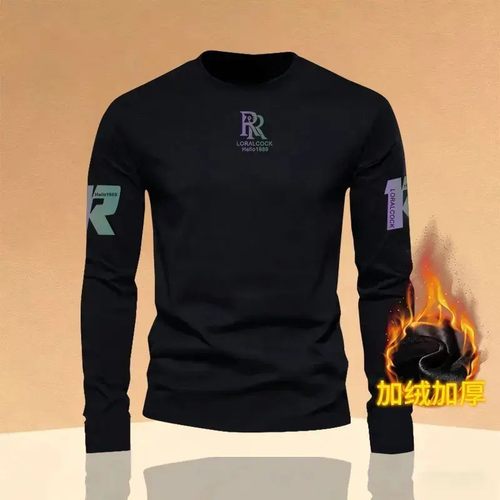 澜阙服饰AmVphelisia秋冬长袖男士T恤修身潮流圆领上衣加绒打底衫 - 图2