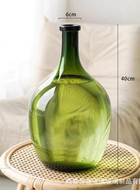 现代简约大肚吊钟玻璃马醉木花瓶大水养干花特大号工艺艺术品摆件