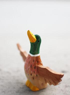 鹿妖商店 绿头鸭木雕 木鸭子 实木摆件 手工 桃花 礼品 创意摆件