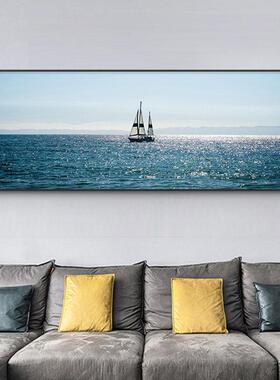 一帆风顺帆船大海浪装饰画卧室床头办公室山水挂画客厅沙发背景蓝