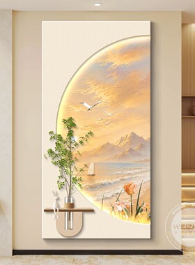 奶油风led灯入户玄关装饰画走廊过道挂画壁画现代高级感立体砂岩