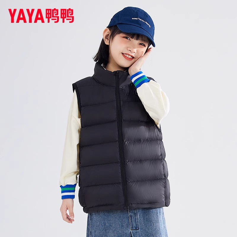 鸭鸭儿童羽绒马甲内胆轻薄女童中大童短款纯色小童马夹童装外套GM