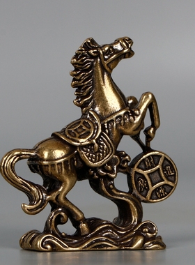 手工纯铜招财马桌面摆件实心铜马生肖马小饰品财源广进工艺品挂件