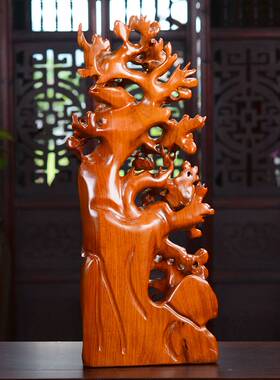 黄花梨实木雕喜上眉梢摆件家居客厅装饰品摆设礼品红木雕刻工艺礼