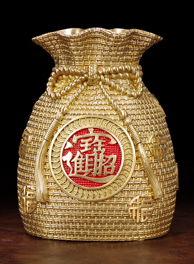 纯黄铜金钱袋摆件存钱罐办公室书房玄关工艺品招财聚宝盆吉祥物