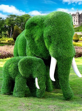 户外大型玻璃钢绿植仿真动物雕塑大象蜗牛草皮几何羊熊猫植草摆件
