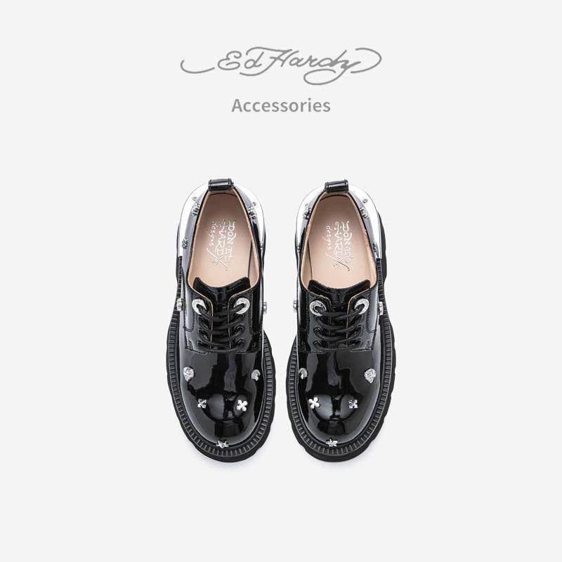 Ed Hardy Acc埃德哈迪深口单鞋厚底休闲女鞋英伦风黑色百搭小皮鞋,淘宝优惠券,粉丝福利购,淘宝优惠卷