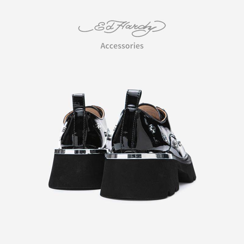 Ed Hardy Acc埃德哈迪深口单鞋厚底休闲女鞋英伦风黑色百搭小皮鞋,淘宝优惠券,粉丝福利购,淘宝优惠卷