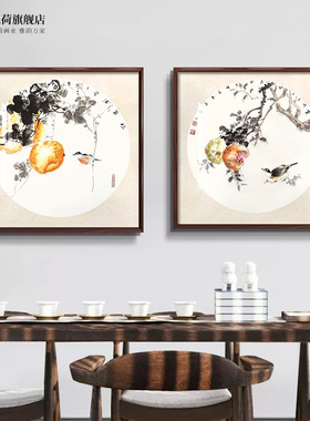 纯手绘斗方国画花鸟图玄关装饰画中式餐厅卧室挂画沙发背景墙壁画
