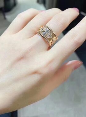 版本万花筒宽窄版戒指女四叶小花满钻级情侣对戒礼物