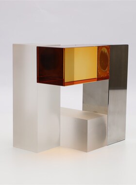 简约三色立体g几何水晶摆件磨砂橙色样板间书房客厅售楼处软装饰