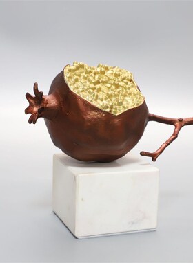 简约大理b石金属石榴艺术软装饰品客厅茶几玄关办公室家居摆饰