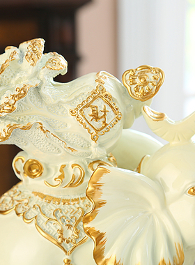 招财大象摆件一对新中式家居饰品客厅玄关电视柜博古架.摆设工艺