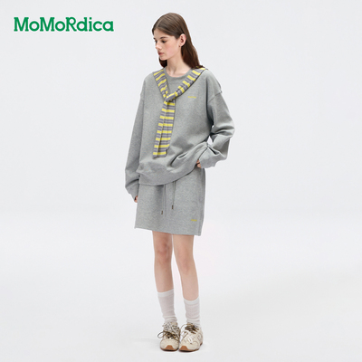 Momordica条纹披肩圆领套装裙