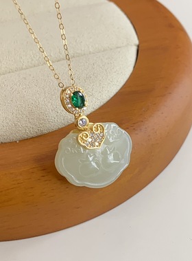 实拍天然和田玉事事如意锁吊坠925银镶真品和田玉挂饰