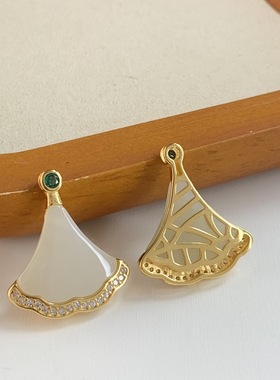 实拍正品天然和田玉高级复古气质扇形吊坠925银镶山料玉石饰