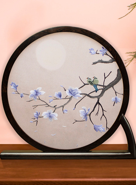 极速纯手工刺绣i摆件苏绣双面摆台家居饰品办公室特色工艺品送老