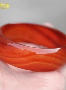 极速红玛瑙手g镯加宽加厚玉髓天然女花纹款镯子玉镯子时尚送玉石