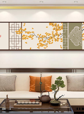 极速新中式挂画床头装饰画客厅背A景墙挂画横幅中国风荷花禅意茶