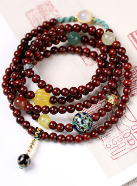 极速鼎物正宗小叶j紫檀多圈手錬108颗长版佛珠手串女复古紫檀木手