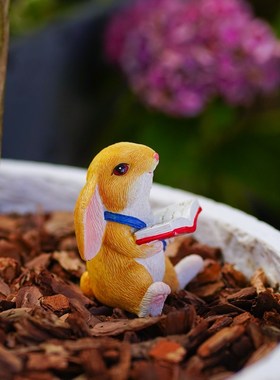 创意可爱兔c子多肉微景观花盆装饰品办公室桌面解压车载小摆件礼