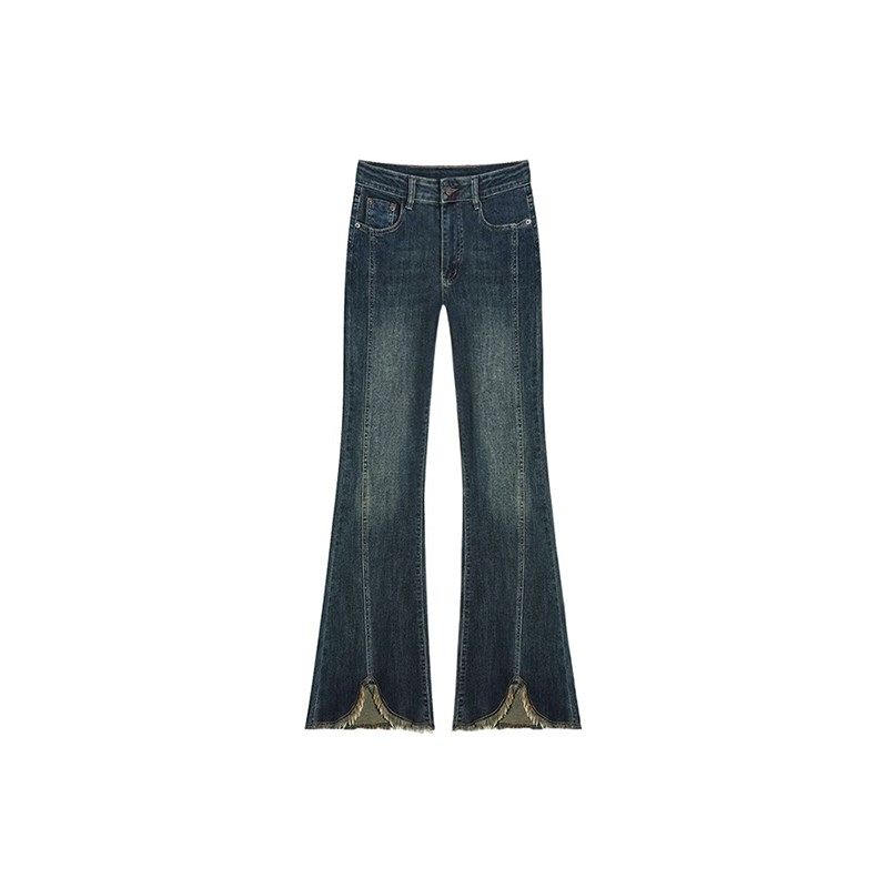 美式微喇开叉牛仔裤女秋冬加绒胖妹妹mm梨形身材高腰弹.力显瘦长,淘宝优惠券,粉丝福利购,淘宝优惠卷