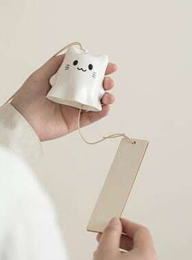 创意幽灵猫咪风铃挂件庭院子装饰品陶瓷治愈家居挂饰摆件可爱礼物