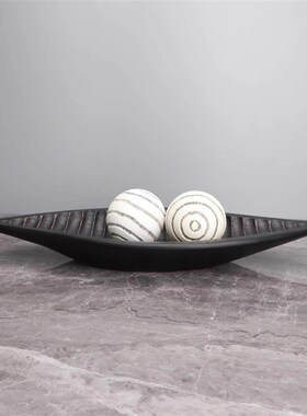 简约轻奢条纹树i叶形托盘样板间售楼部摆件桌面客厅儿童房软装饰