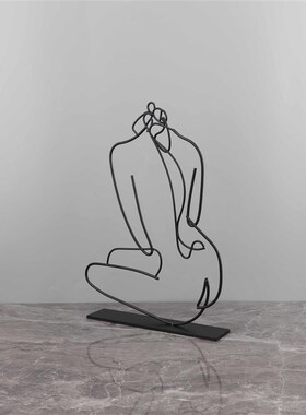 简约艺术线d条抽象人物金属摆件客厅书房玄关样板房家居装饰品