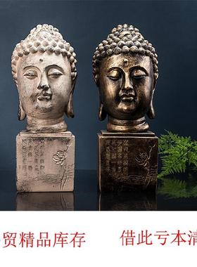 创意新中式禅意佛头摆件泰式玄关电视柜办公室SPA会所刺青装饰品