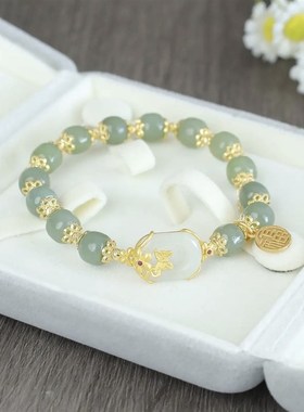 极速仿天然和田玉老m型珠花飞蝶舞复古女款单圈手錬女小众设计网