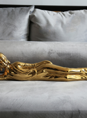 极速创意泰式新中式n金色卧姿佛像陶瓷摆件轻奢样板间客厅餐厅软