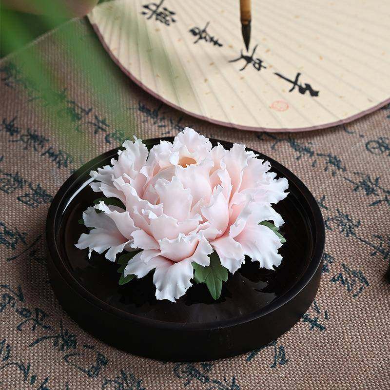 陶瓷收捏牡丹瓷花车载摆件扩香器办公室客厅茶室中式桌面家居饰品,淘宝优惠券,粉丝福利购,淘宝优惠卷