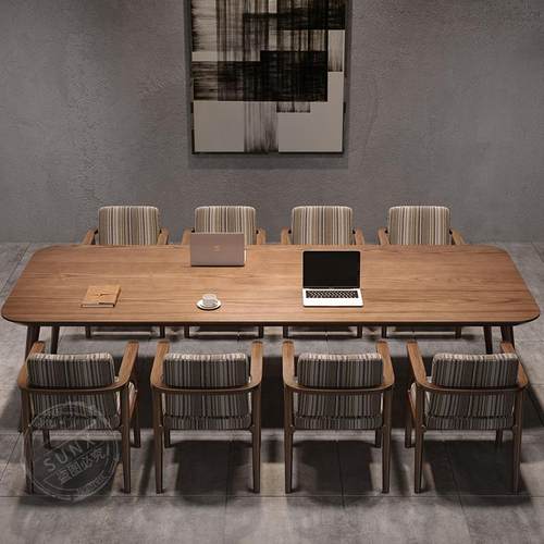 my简易实木会议桌椅组合长方形大板桌子工作台长条桌简约现代办公 - 图2