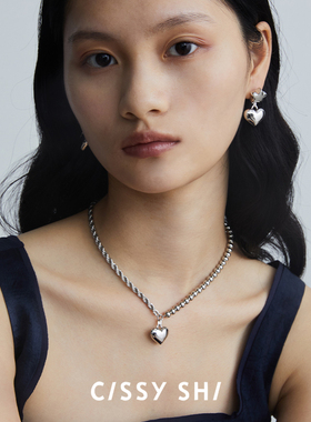 CISSY SHI幸运爱心星星项链 镀18k白金银色轻奢小众颈链项链