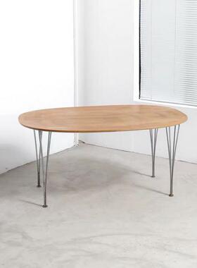 中古餐桌纯实木椭圆形型商用桌子小户现代简型约小会议桌办D65超