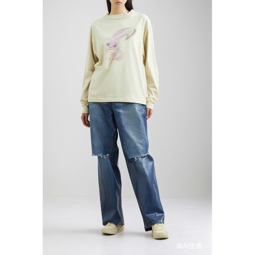 【折扣】we11done 春夏男女同款兔子印花长袖T恤 - 图2