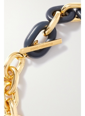 【折扣】Paco  Rabanne 女皮革金色金属项链