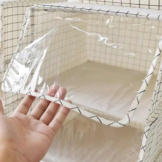 Simple cotton and linen wardrobe storage hanging bag fabric multi-layer