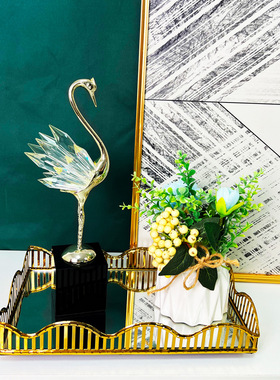 水晶石天鹅轻奢家居装饰桌面摆件客厅电视柜玄关柜合金轻奢工艺品