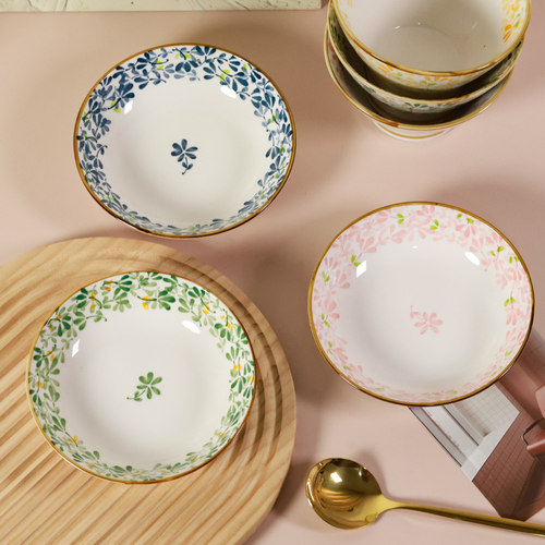 四季繁花吐骨碟家用小吃碟釉下彩火锅深盘蘸碟寿司蘸碟日式小盘子 - 图0