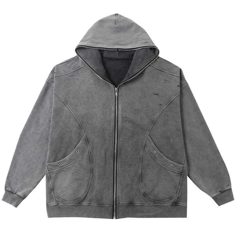 BANDITKGANGN做旧水洗灰春秋潮INS连帽卫衣