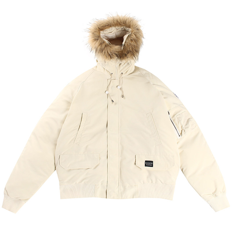 美式复古冬季加厚毛领连帽棉袄衣服女