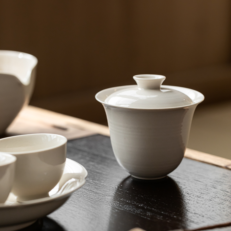草木灰手工二才茶具盖碗茶杯单个泡茶碗小号不烫手茶碗带盖复古风 - 图2