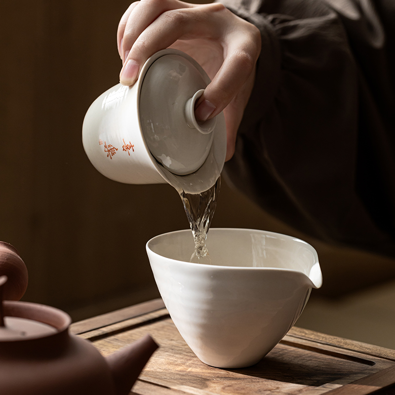 草木灰手工二才茶具盖碗茶杯单个泡茶碗小号不烫手茶碗带盖复古风 - 图3