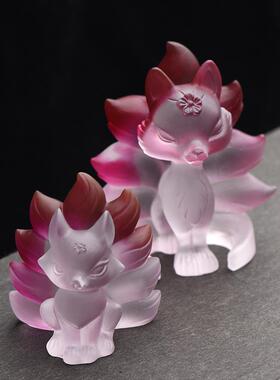 大小狐狸玻璃饰品九尾狐粉色水晶娃娃女孩心创意礼品礼品客厅装饰