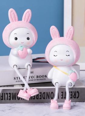 可爱动物小白兔卡通墙面隔壁儿童房装饰吊脚娃娃礼品桌面小摆件