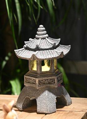 中式禅意插电仿石塔宫灯摆件小夜灯客厅装饰茶桌桌面阳台造景布置