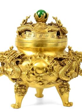 纯铜鼎摆件九龙香炉铜鼎三足鼎铜香炉新中式家居工艺品礼品